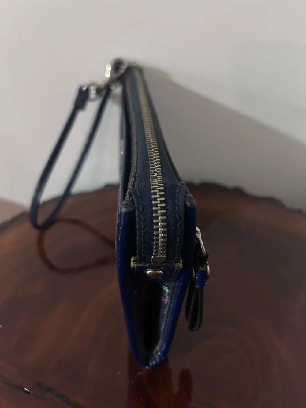 Coach Plaid Signature Wristlet in Navy with Pink & Cream Accents